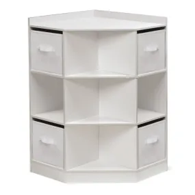 Corner Cubby Storage Unit with Four Reversible Baskets - White