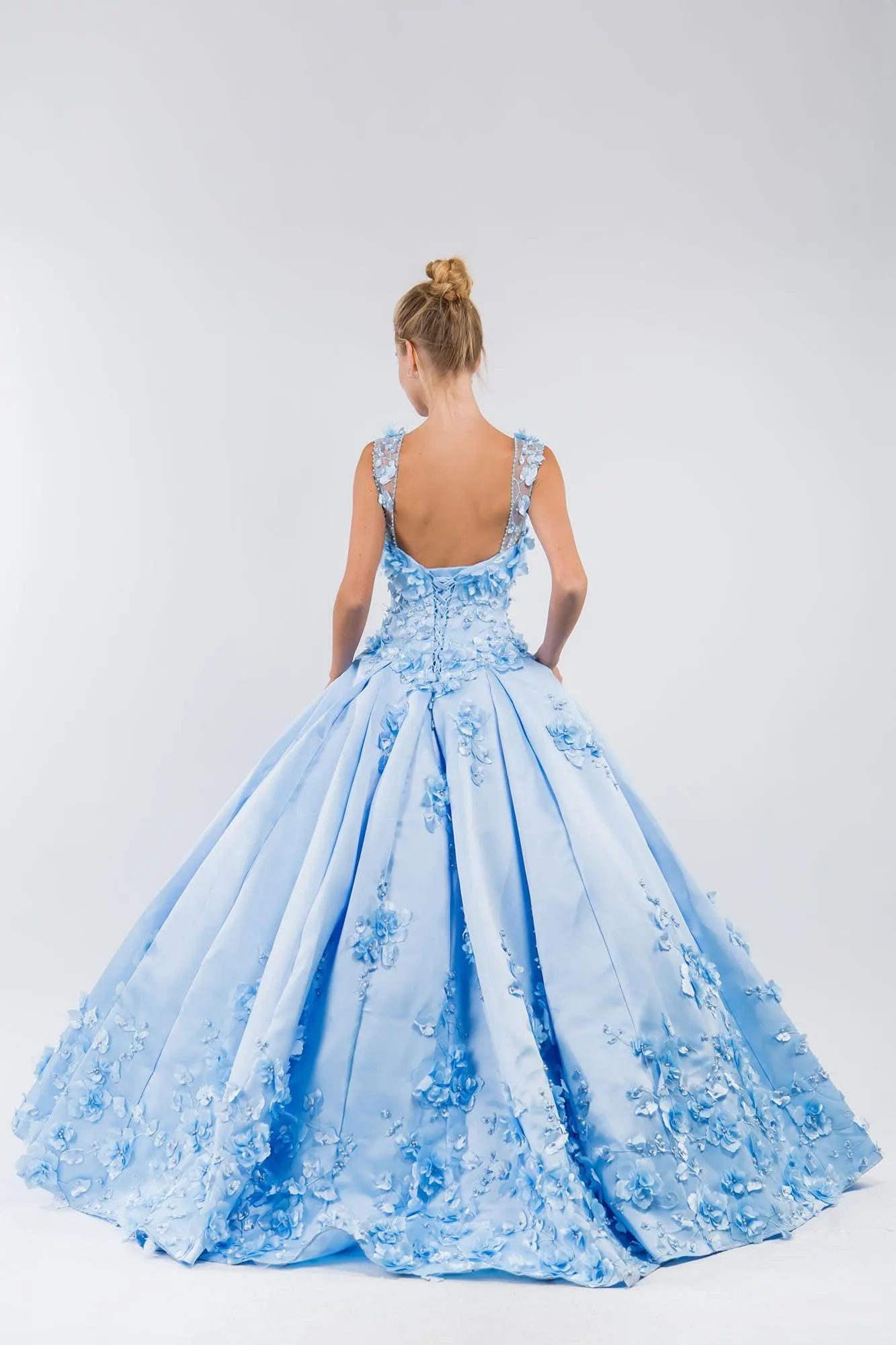 3D Floral Long Sleeveless Quinceanera Dress