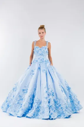 3D Floral Long Sleeveless Quinceanera Dress