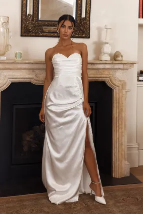 Ahava Sweetheart Applique Satin Maxi Dress White