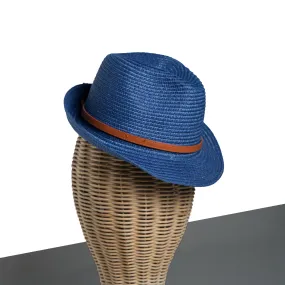 Chokore Classic Jazz Straw Fedora Hat (Navy Blue)