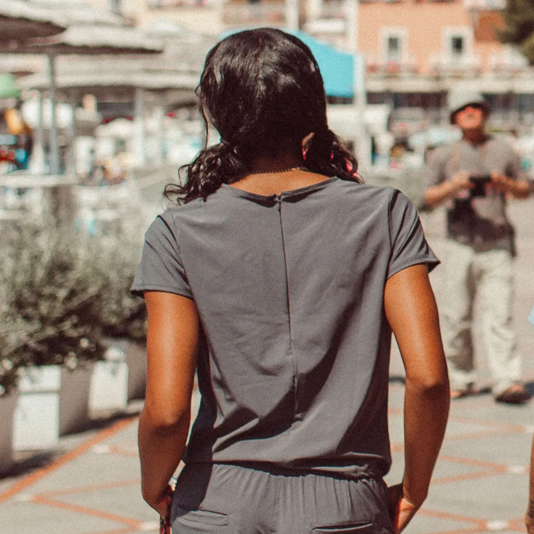 Cobblestone Grey Front Tie Top