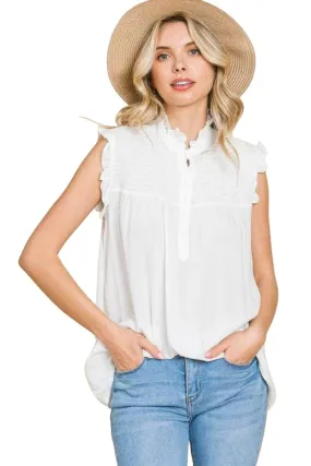 Culture Code Full Size Frill Edge Smocked Sleeveless Top