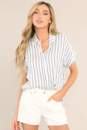 Get To Work Blue Striped Button Front Top