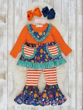 Harvest Orange Mixed Print Autumn Ruffle Outfit