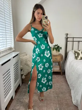 Havana Cowl Neck Slip Dress / Green Hibiscus