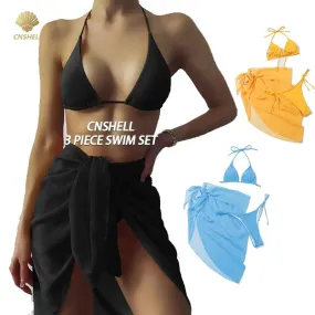 Hot Basic 3-Piece Halter Swimsuit Bikini Set - Two Piece Design - Swimwear