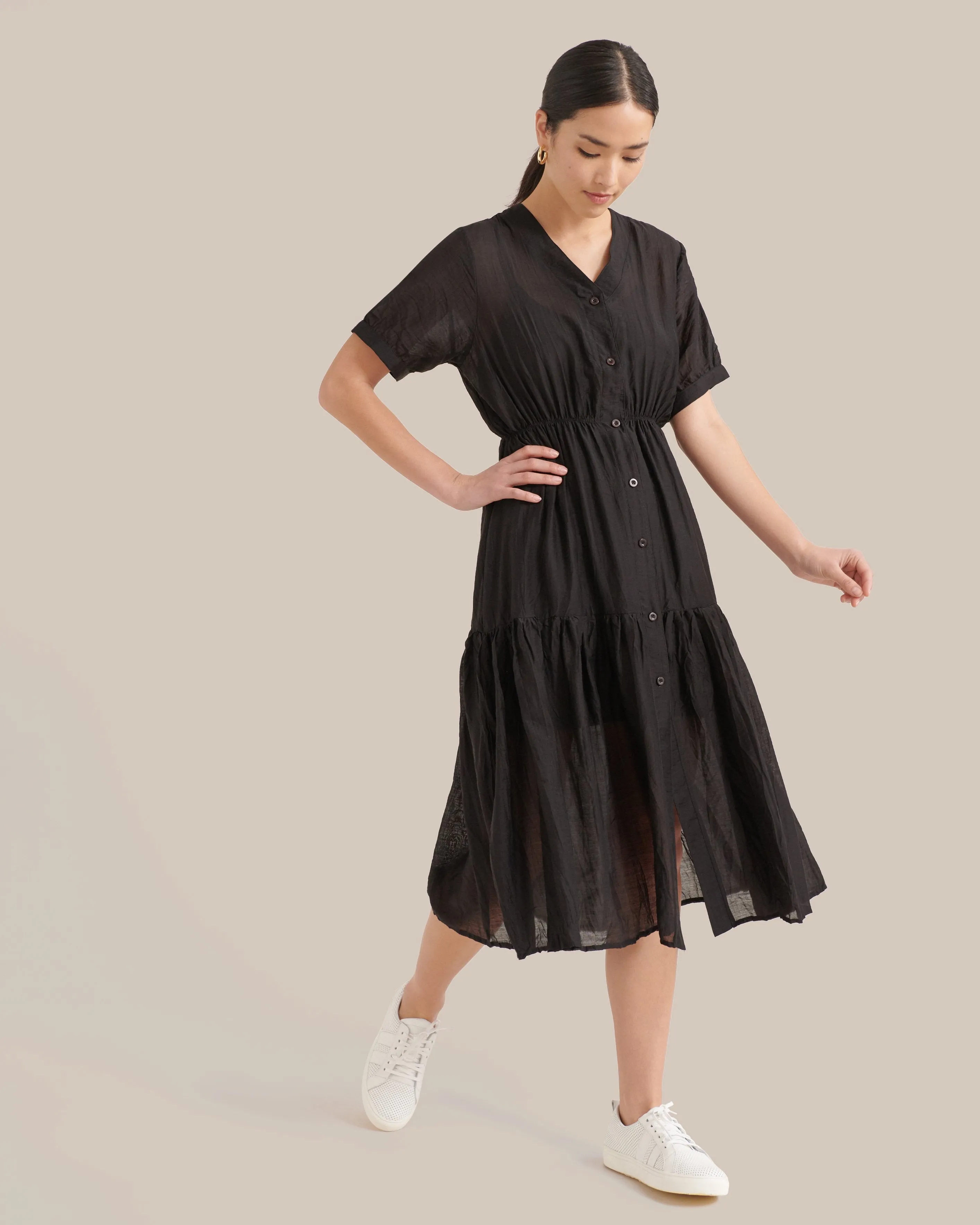 Imogen Button-Front Midi Dress