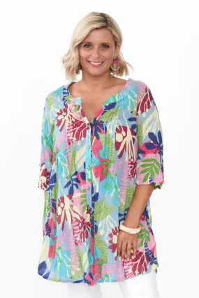 Indra Green Leaf Cotton Tunic Top