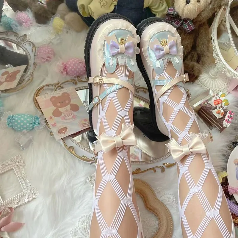 Lolita Shoes Doll Shoes Students Lolita Sweet Lo Shoes Thick Bottom Cute Bowknot Cross Bandage Kawaii Shoes Loli Cosplay Cos