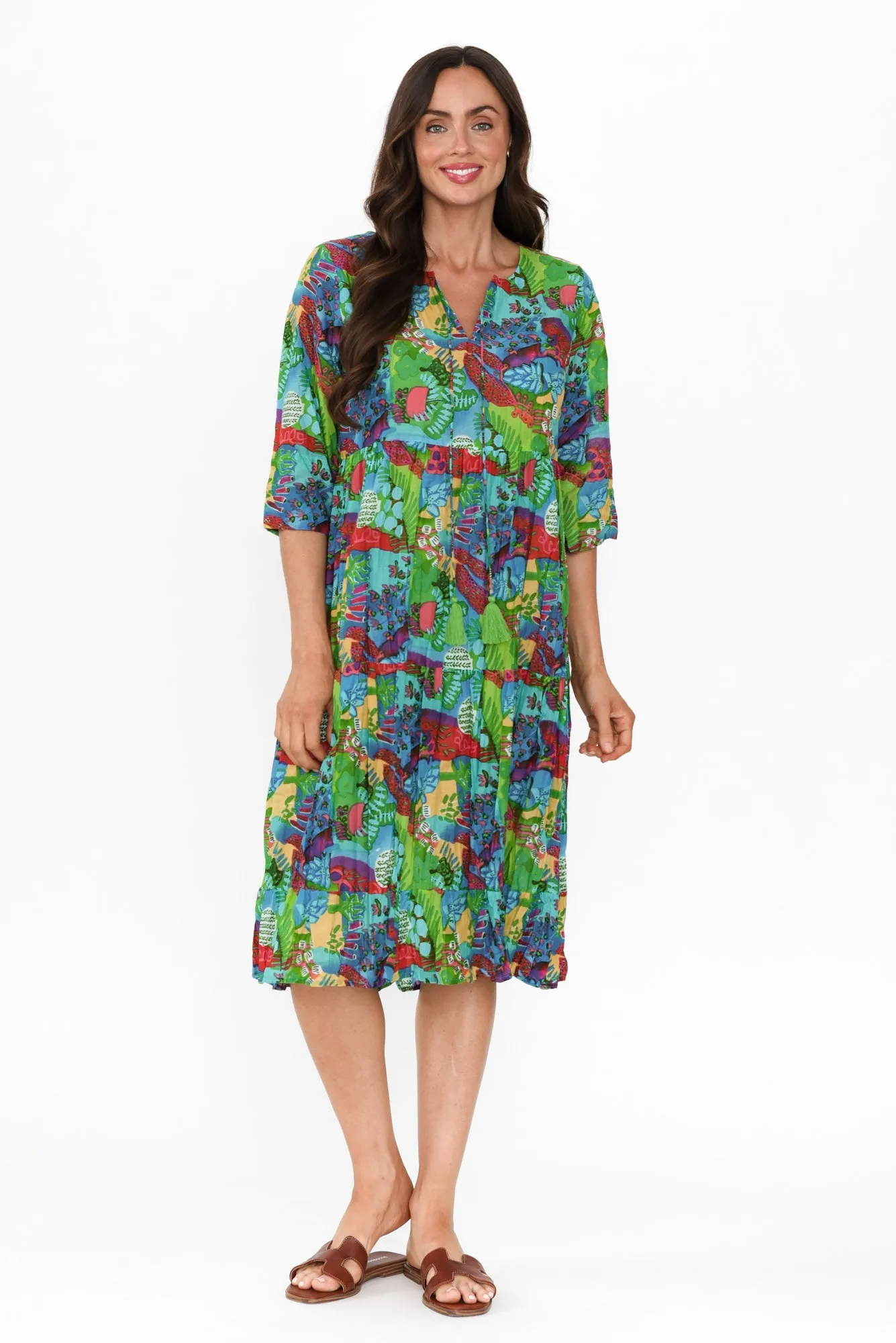 Milana Green Serenity Crinkle Cotton Dress