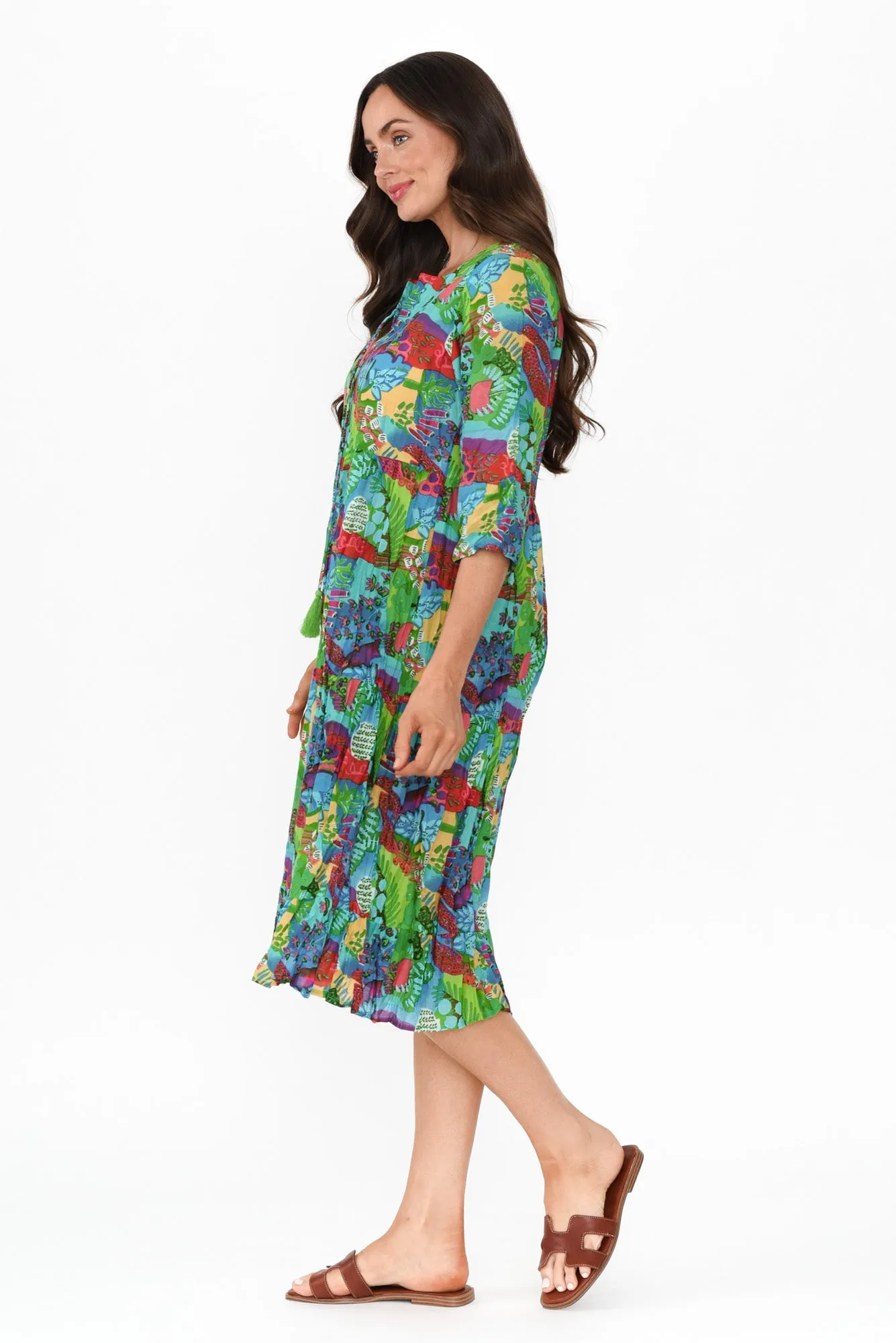 Milana Green Serenity Crinkle Cotton Dress