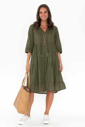 Milana Khaki Crinkle Cotton Dress