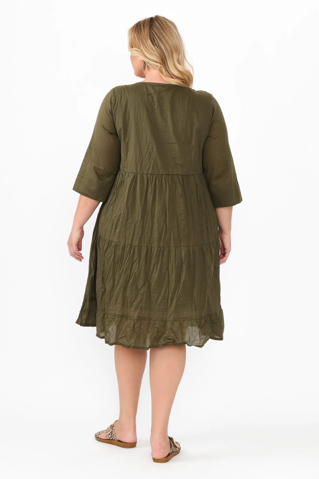 Milana Khaki Crinkle Cotton Dress