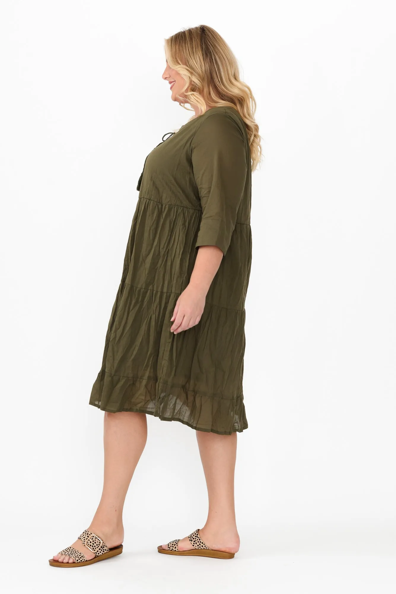 Milana Khaki Crinkle Cotton Dress