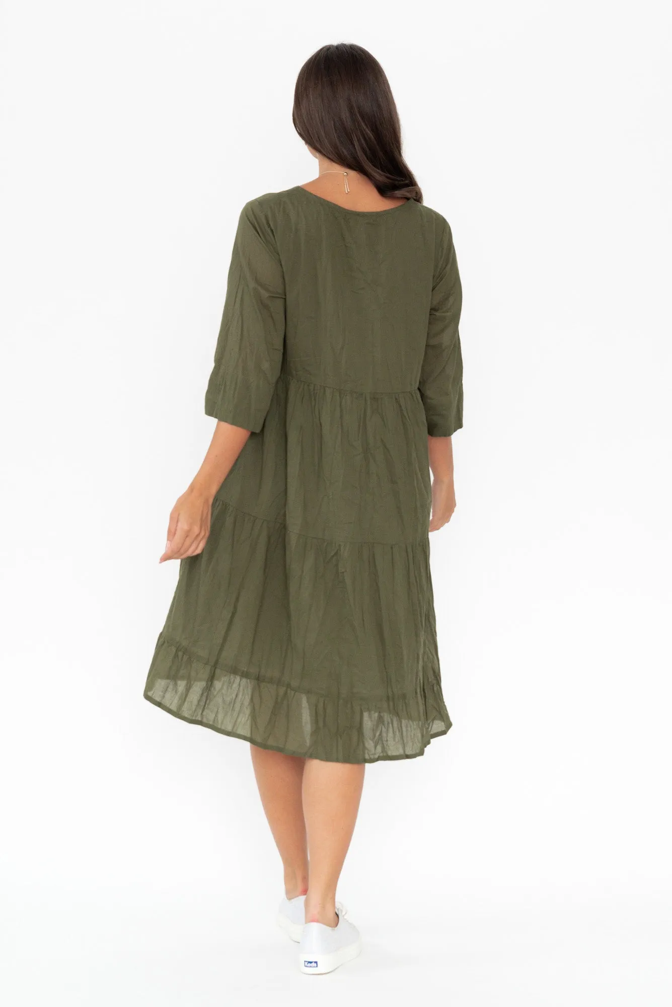 Milana Khaki Crinkle Cotton Dress