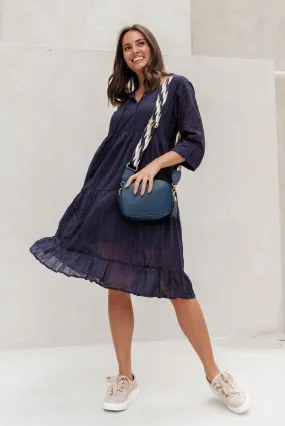 Milana Navy Crinkle Cotton Dress