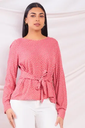 Pink Polka Waist Tie Top