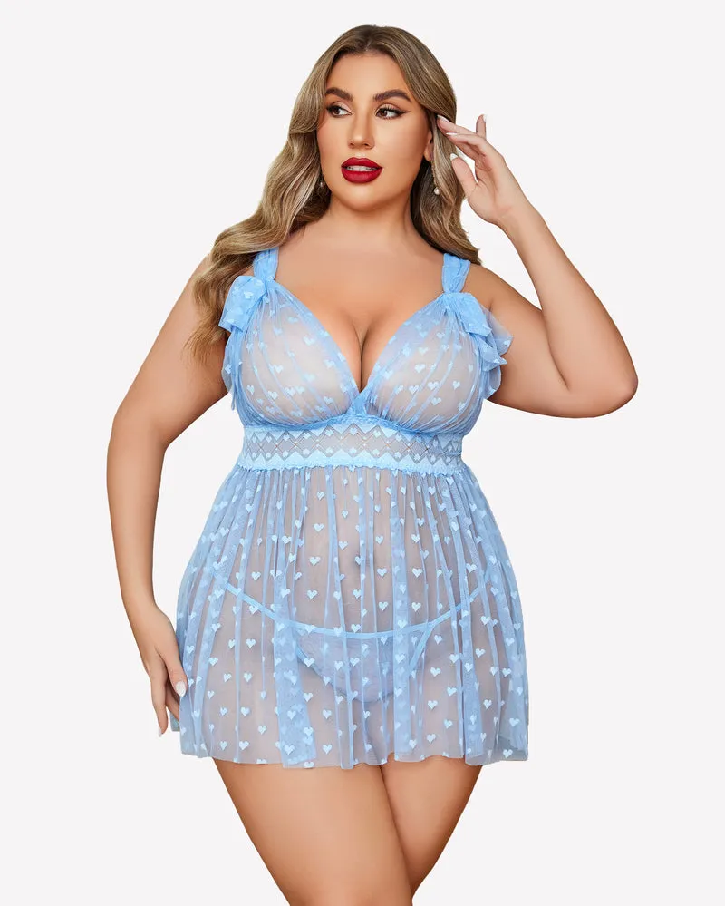 Plus Size Babydoll Lace Strap Sheer Nightie