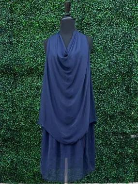 Silk Cowl Neck Overlay Dress